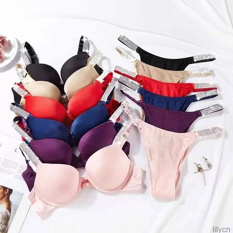 

bra swimwears Set Letter Sexy Women Breathable Rhinestones Underwear Bra luxury designer Solid Brief Panty 2 Pieces Sets Lady Lingerie bras Gather girl Size s-xl, 7#