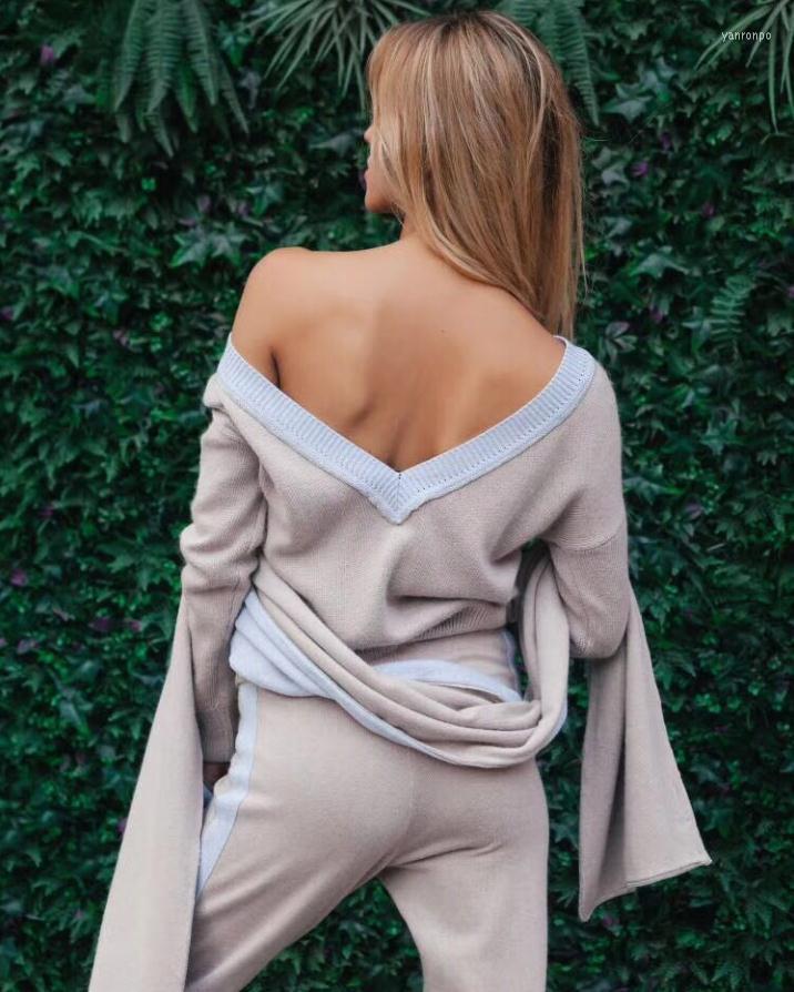 

Women' Two Piece Pants Women' Cashmere Woolen Twist Knit Warm Sets Deep V Neck Velvet Sweater Mink Trousers Leisure Two-piece Elastic, Black