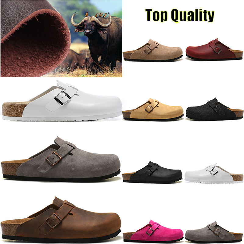 

Designer Birkenstocks Casual Shoes Boston Clogs Cork Flat Slippers Fashion Leather Slide outdoor Beach Sandals Women Men 35-46, Color 3