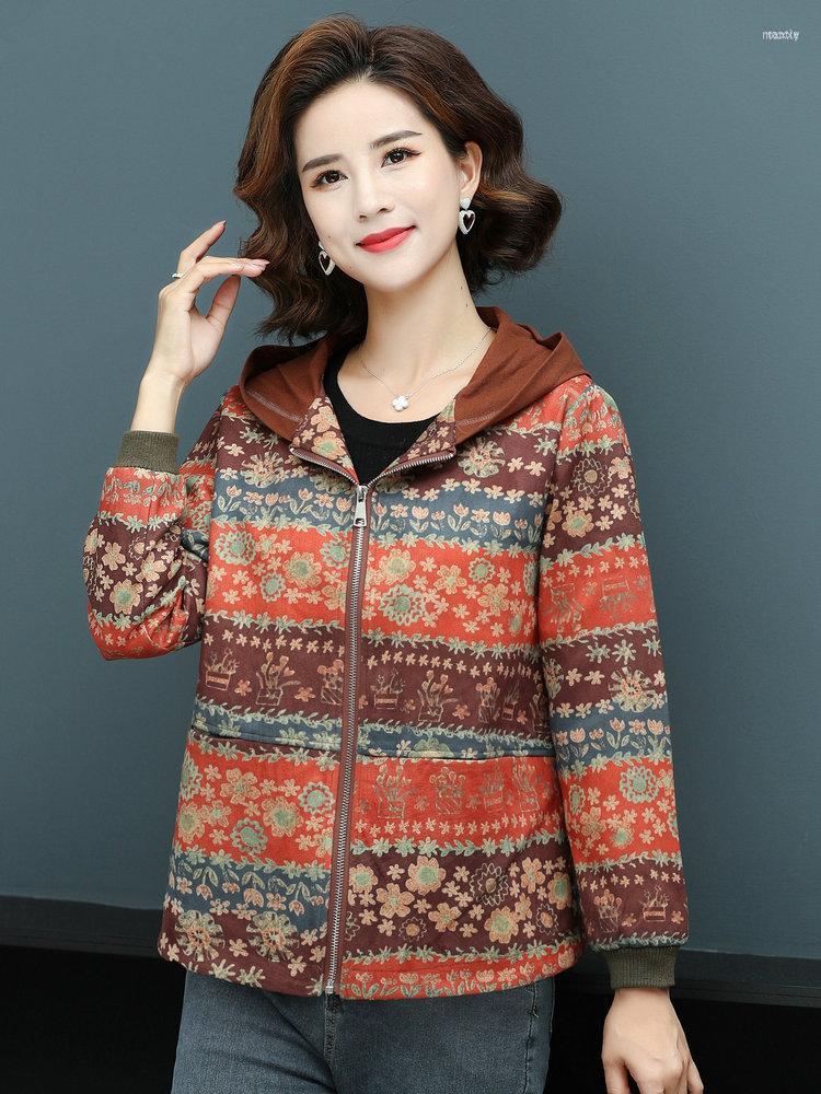 

Women's Jackets Women's 2022 Spring Women Floral Suede Fabric Jacket With Hood Coat Middle Aged Ladies Casual Circle Print Hooded, Yuanquanhua