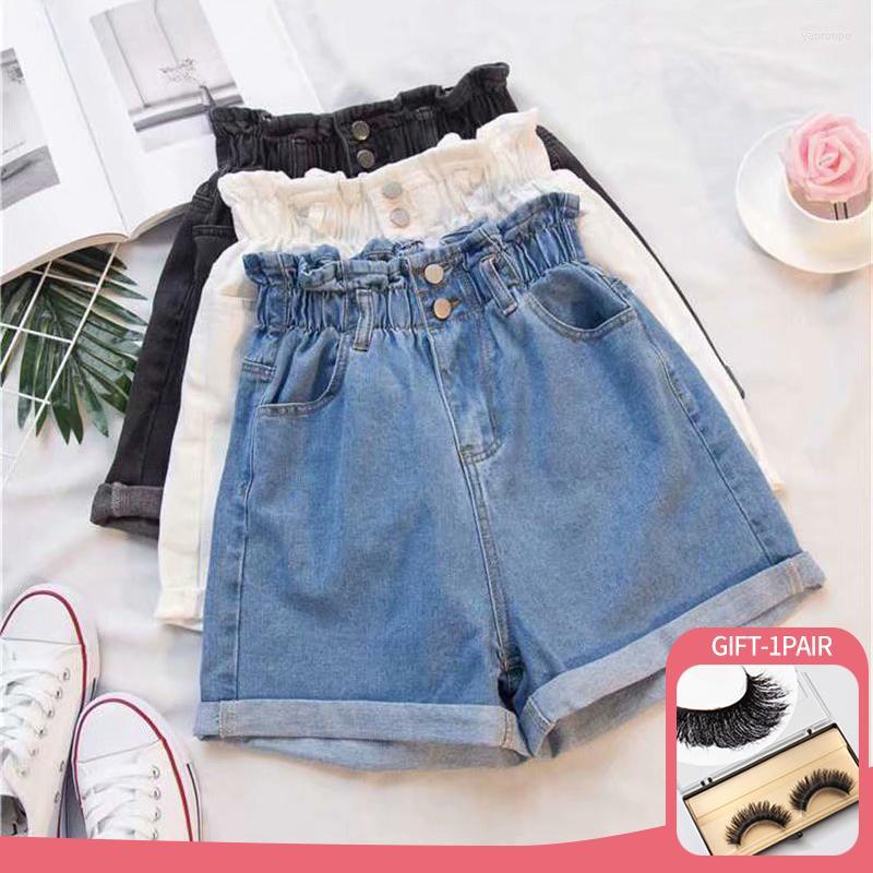 

Women' Shorts Women' Denim Women' Summer Casual Loose High Waist Short Elastic Double Button Pocket Crimping Chic Harajuku, White