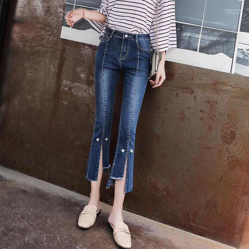 

Women's Jeans Women's Spring And Autumn 2022 Show Female Elastic Thin Split C High Waist Micro Speaker Nine Minutes Of Pants W8911, Black