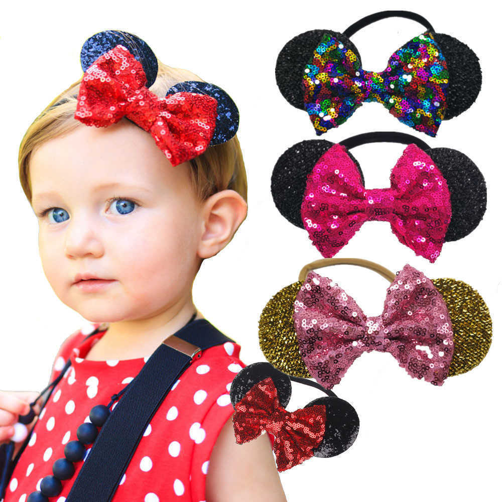 

Children Sequined Ear Bow Headbands Kids Flapper Nylon Hair Band Baby Hair Accessory