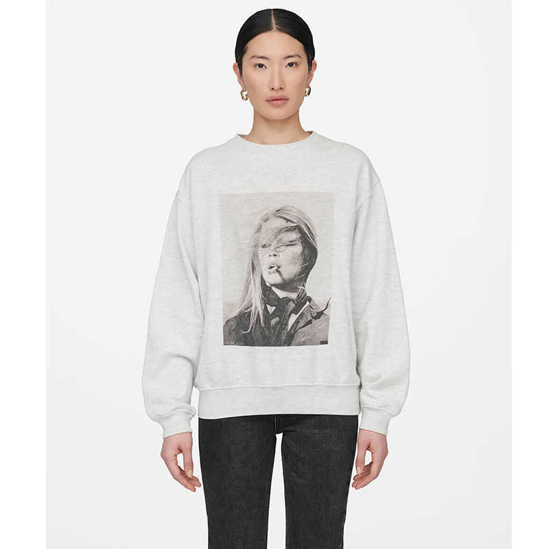 

Anine Bing Women Designer Sweatshirt Fashion Print Inside Fleece Round Neck Sweater Warm Long Sleeve Pullover Hoodie, Gray