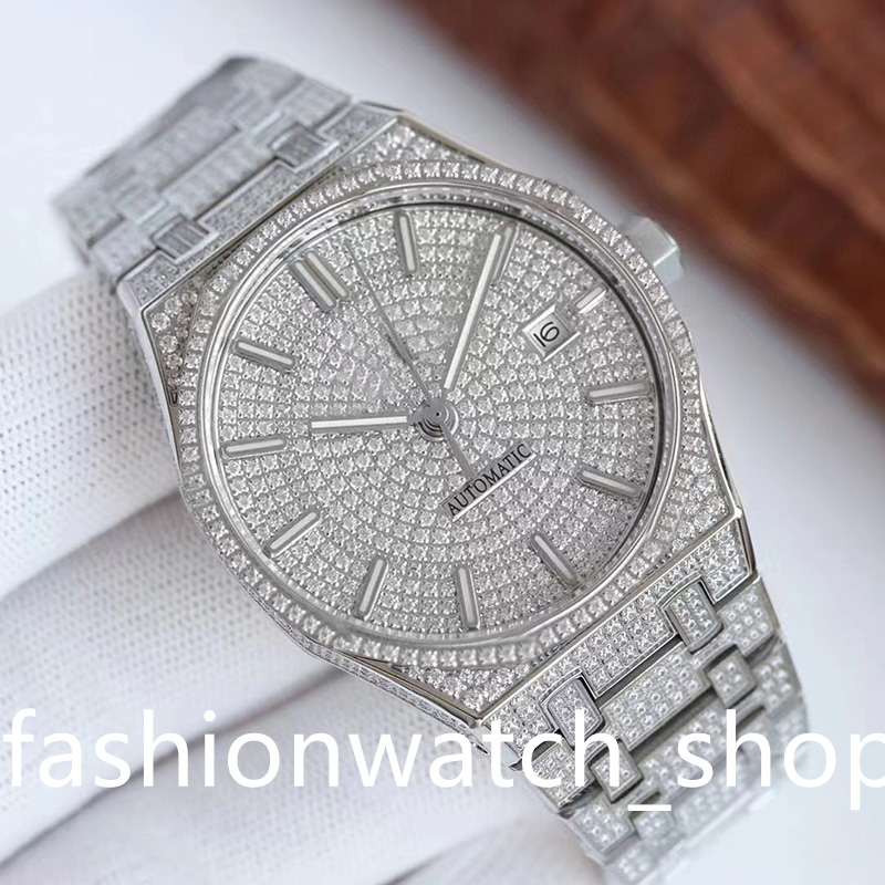 

Full bore men's automatic mechanical watch 41mm diamond inlaid fine steel bracelet Fashion business Montre de Luxe, Freight difference