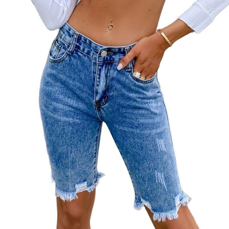 

Women' Shorts Women' Women High Waist Ripped Denim Fashion Slim Summer Knee Length Stretch Jeans -2XL Drop, Blue