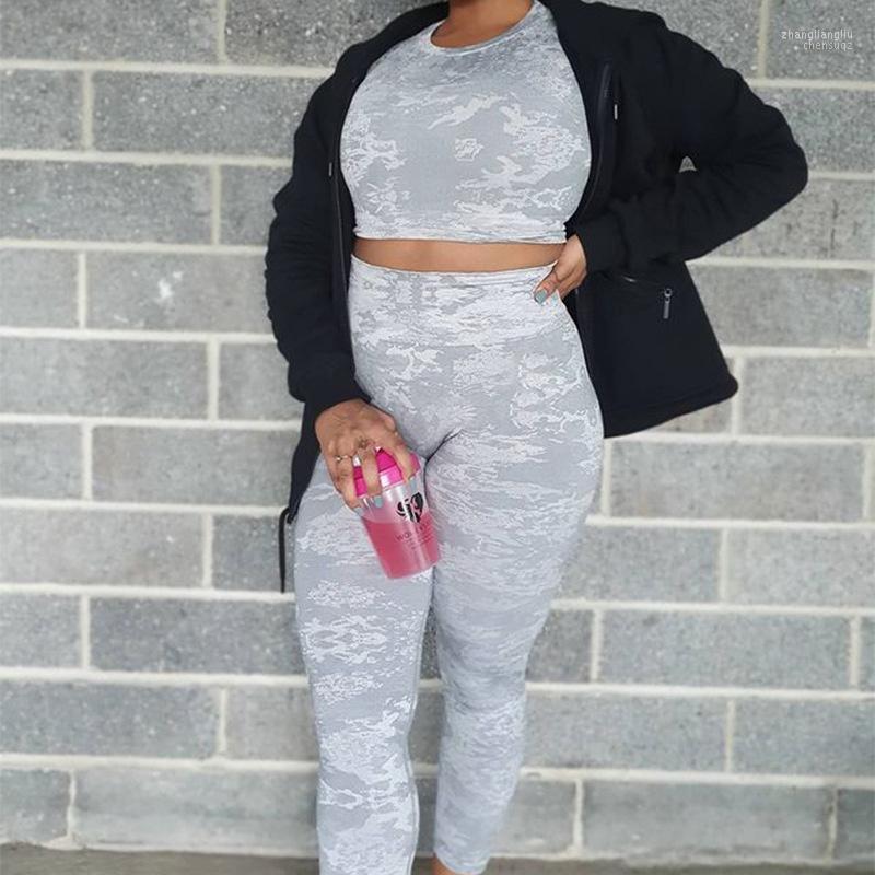 

Yoga Outfit Seamless Camouflage Set Women Two 2 Piece Long Sleeve Crop Top Shirt Leggings Tracksuit Gym Clothing Sport Fitness, White set