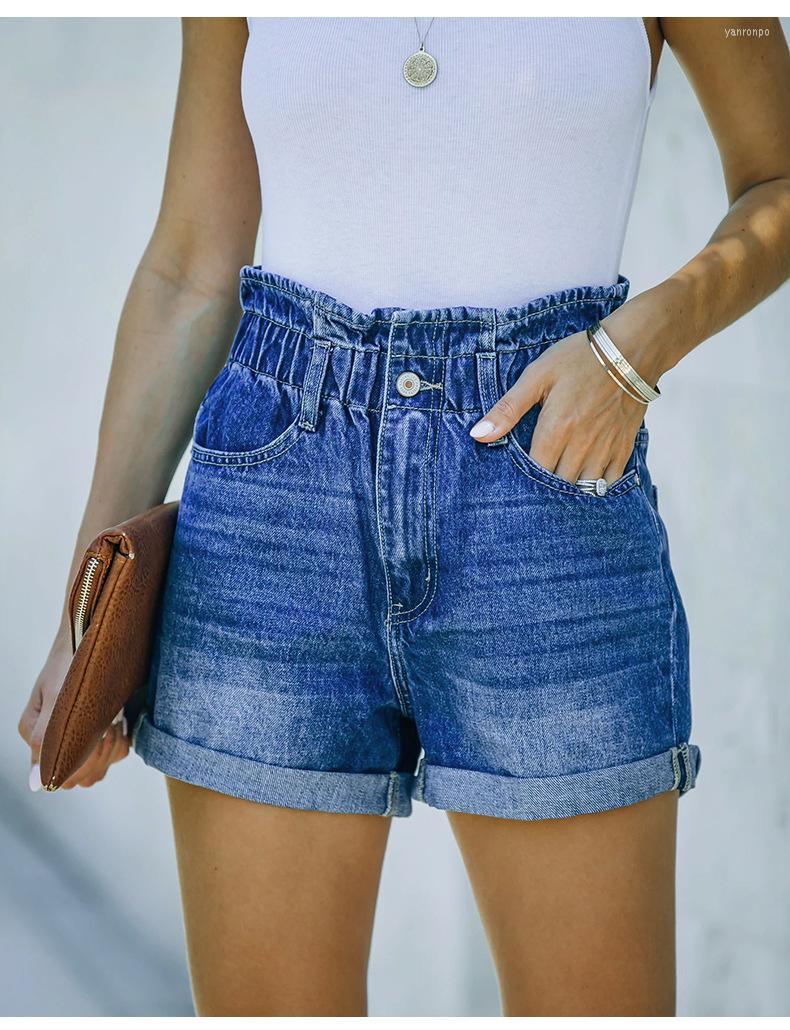 

Women' Shorts Women' Women' Summer Denim Fashion Casual Elastic Waist Curled Jeans Street Female Clothing -2XLWomen, Dark blue