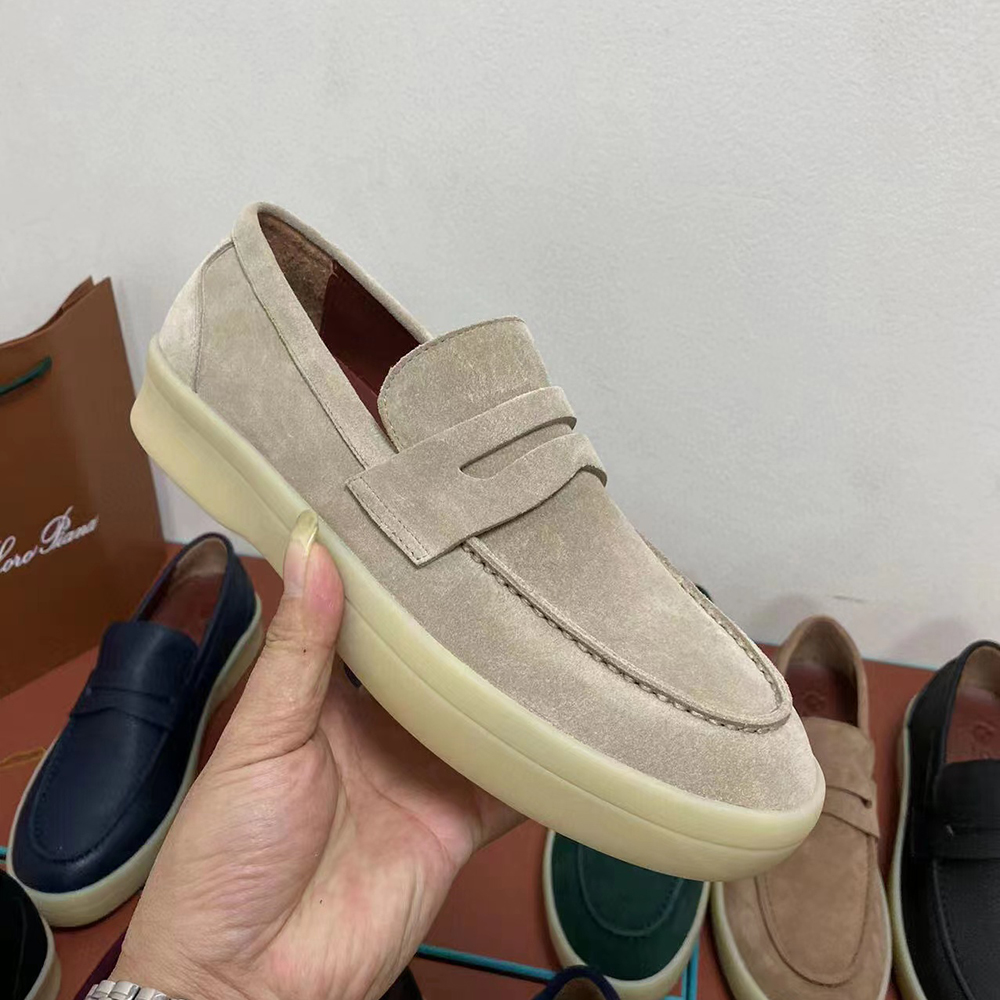 

Suede leather Mens Loro Walk shoes Sliding sleeve type luxury sneakers nubuck designer Flats leisure dress shoe official Large size 45 HQ7K, Blue
