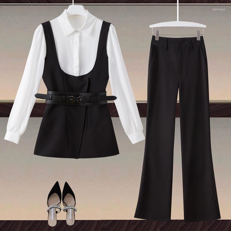 

Women' Two Piece Pants Women' Designer Autumn Women' 3 Set Shirts Vest Tops Casual Vintage Elegant High Quality Office Party, Black