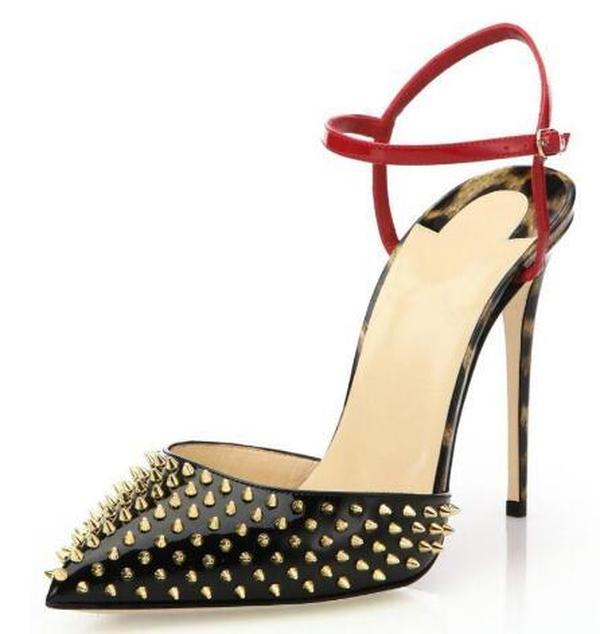 Red-Bottoms Shoe chrétiens femmes femmes mode Fashion à la main 10 cm rivets pointes Slingback High Heel Sandals Party Evening Dressing Stilett R