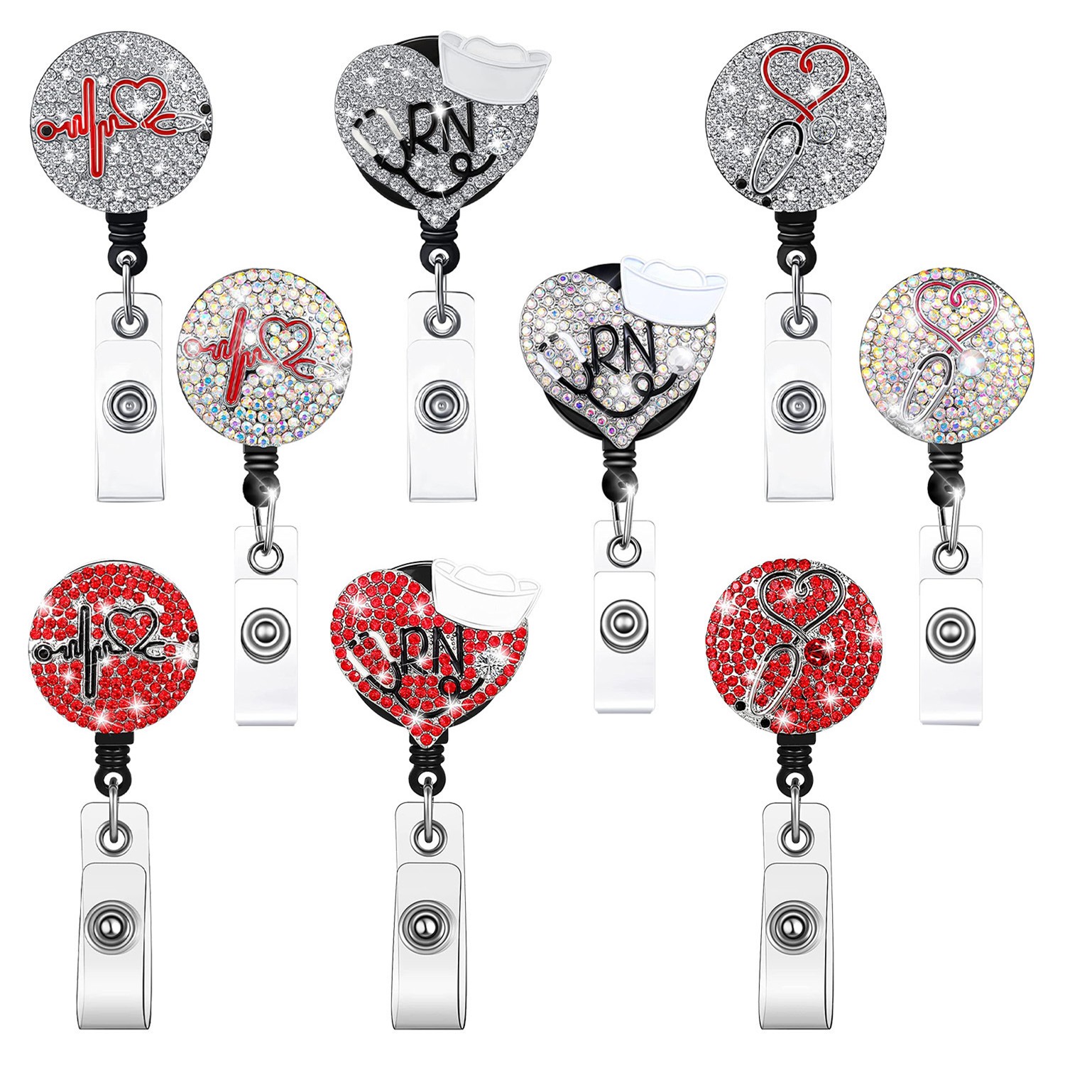 

Key Rings Rhinestone Retractable Nurse Style Id Badge Reel Holder With Swivel Alligator Clip Cute Bling For Volunteer Doctor Teacher Smtx9