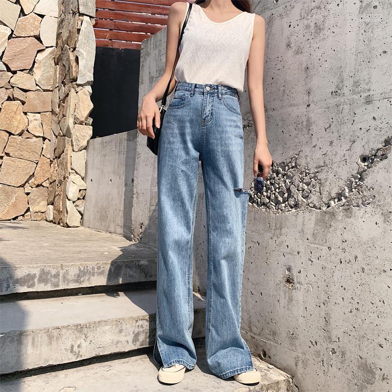 

Women's Jeans Women's Vintage Blue Ripped Boyfriend For Women High Waist Pant Jean Wide Leg Summer Korean 2022 Plus Size Loose, Vintgae blue