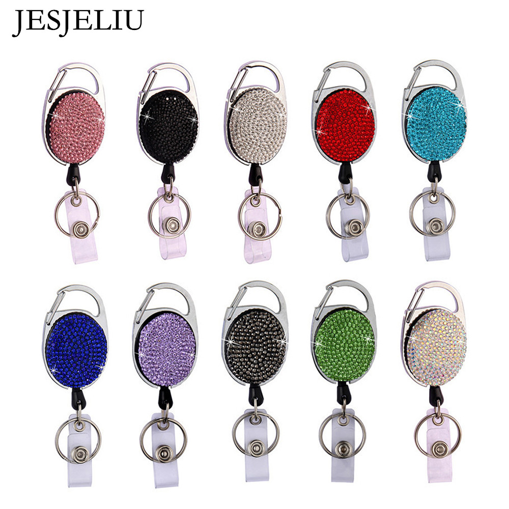 

Key Rings Crystal Retractable Keychain Shinny Rhinestones Badge Reel Id Lanyard Name Tag Card Holder Car Chain Belt Clips Drop Delive Smt58