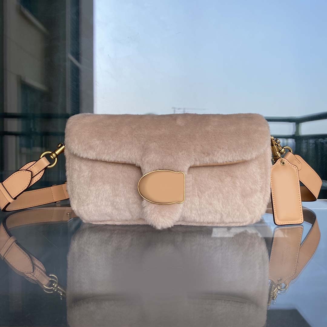 

Luxury Designer Winter Wool Pillow Tabby Shoulder Bags Soft Leather Lining Cross Body Bag Classic Gold Hardware Label Handbags Two Removable Fur Straps Purse