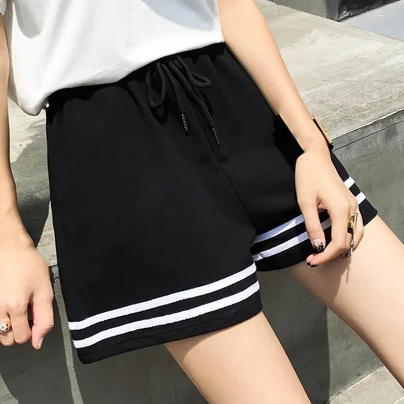

Women' Shorts Women' Women' Retro Korean Version Loose And Thin Wide-leg Sports Running Fitness Summer Elastic Stripe Breathable, Black
