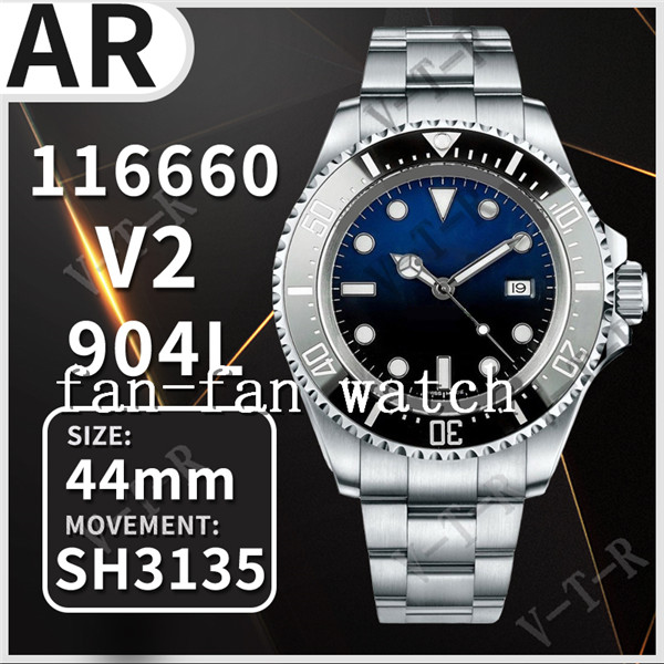 

2021 AR V11 SA3135 Automatic 116660 Mens Sea-Dweller 44MM Watch Black Ceramics Bezel Black/blue Dial 904L Steel Bracelet Best Edition Watches PTRX New MEN Watches