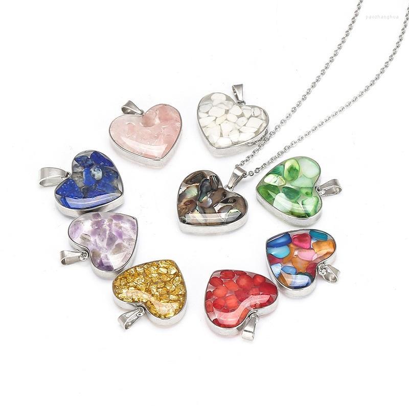 

Pendant Necklaces Gravel Stone Beads Heart Pattern Necklace Pink Quartz White Crystal Lapis Lazuli Tiger Eye Opal Collar For Women Jewelry
