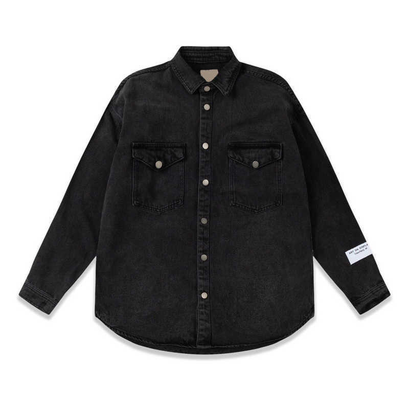 

Jacket DEPT Printed Black Paneled Denim Man Women Fashion Coat Oversize Style Hip Hop FZJK0376 QUH3
