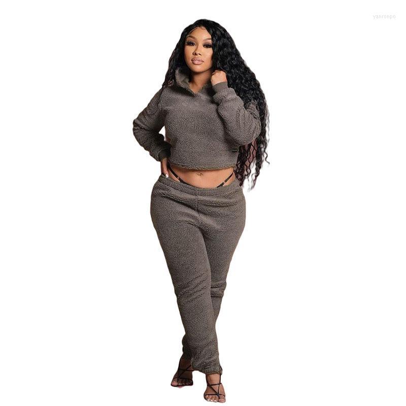 

Women' Two Piece Pants Women' Women' Sexy Open Back Hooded Jacket Casual Straight Trousers Suit Velvet Pieces Outfit Winter Warm, Pink