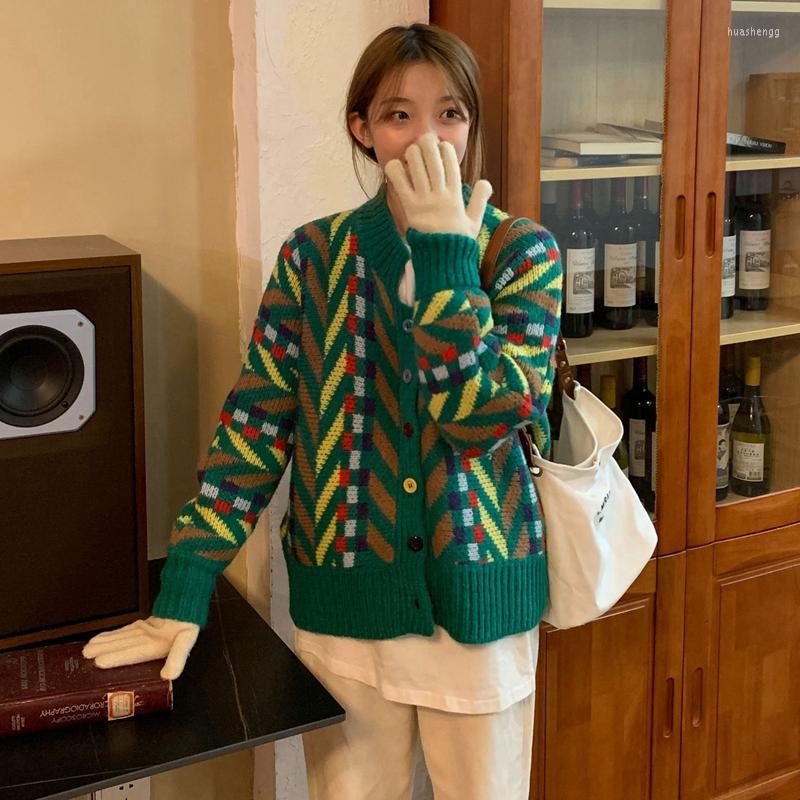 

Women' Knits Women' & Tees Super Soft Vintage Green Loose Cardigan Long Sleeve Colorful Button Japan Style Sweater Women Contrast, Multi
