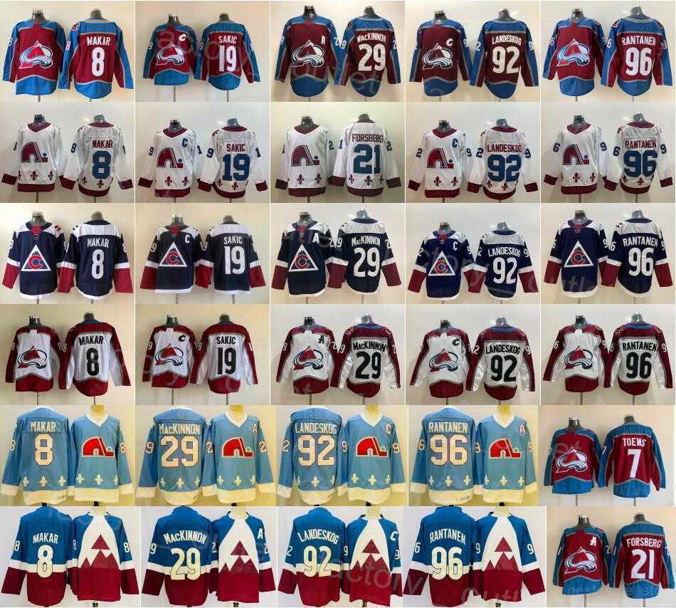 Colorado Hockey Avalanche 8 Cale Makar Jersey Reverse Retro 29 Nathan MacKinnon 92 Gabriel Landeskog 96 Mikko Rantanen 19 Joe Sakic 21 Peter Forsber
