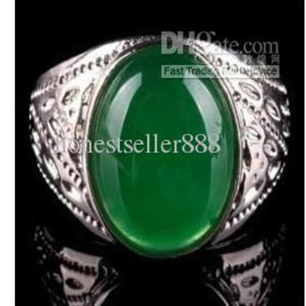 

beautiful tibet silver green jade men's ring size 8 9 10 11#206F