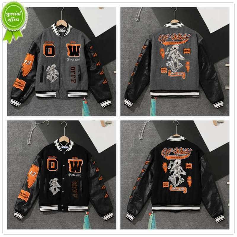

Fleece Men' Jacket 2022 Spring and Autumn New Fashion Brand Offs Style Ow Embroidered Patchwork Bomber Woolen Lovers, Black