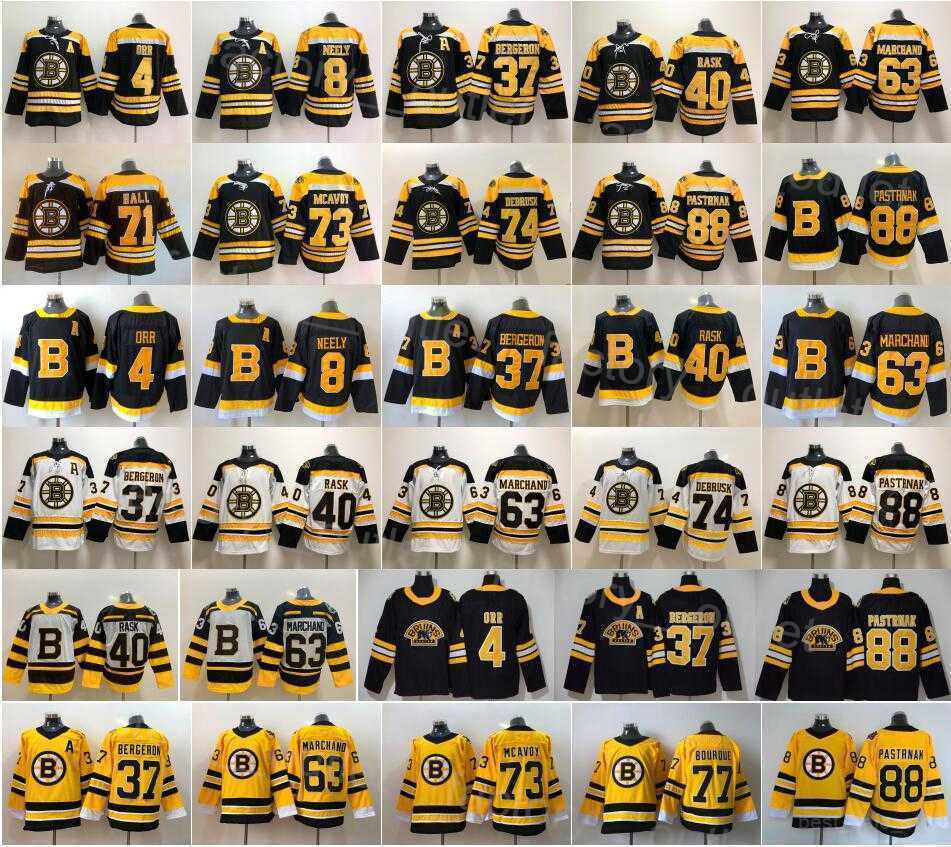 Reverse Boston Hockey Bruins Jersey 37 Patrice Bergeron 63 Brad Marchand 88 David Pastrnak 73 Charlie McAvoy 40 Tuukka Rask 74 Jake DeBrusk 4 Bobby