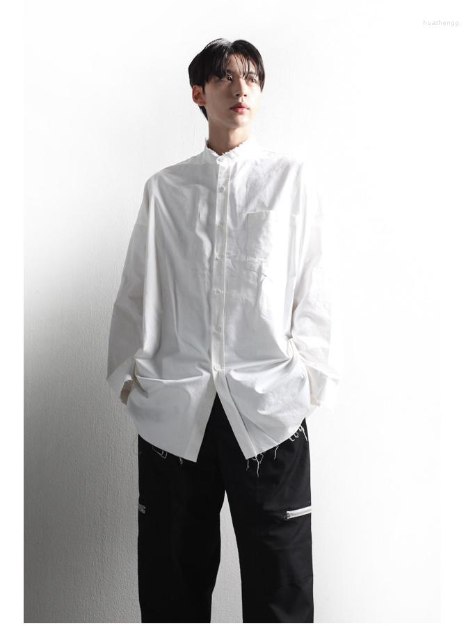 

Men' Casual Shirts Men' Shirt Straight Tube Versatile Three Dimensional Tailoring Long Sleeve Half High Collar Medium Length Loose, Black