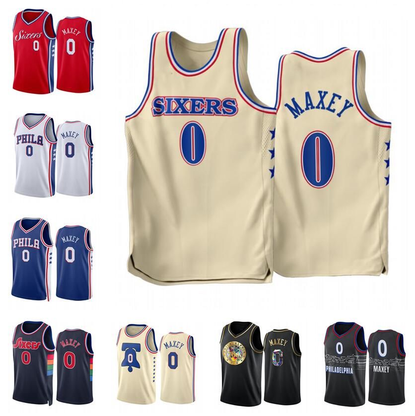 

Basketball Jerseys Tyrese Maxey 2022-23 season Blue red White black city Men Women Youth jersey, With logo