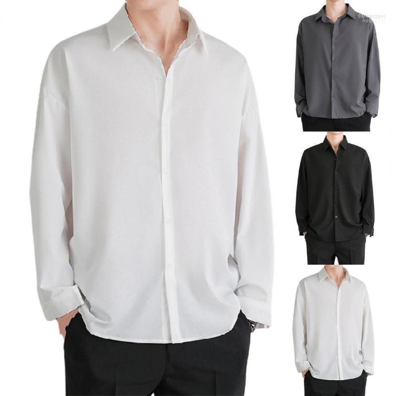 

Men's Casual Shirts Men's Men Korean Version Long Sleeve Shirt Turn-down Collar Soft Buttons Closure Solid Color Top M-3XL, White