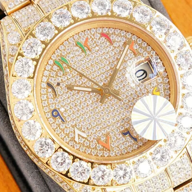 

Full Diamond Mens Watch 42mm Automatic Mechanical Diamonds Bezel Sapphire Waterproof Wristwatch Fashion Wristwatches Montre De Luxe Gift Clone moissanite watch, Color1