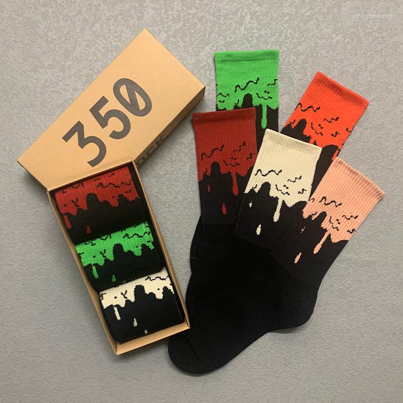 

Men's Socks 3 Pairs/Box Streetwear Hip Hop Curve Stockings Cotton Harajuku Print Sport Basketball Gifts For Men Women Long Fashion, Set 16