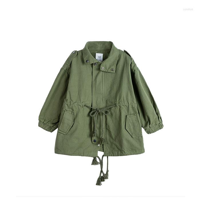 

Coat Autumn Korean Style Baby Girls Fashion Long Sleeve Trench Coats 2-6 Years Solid Color Loose Casual Lashing Children Jackets, Green