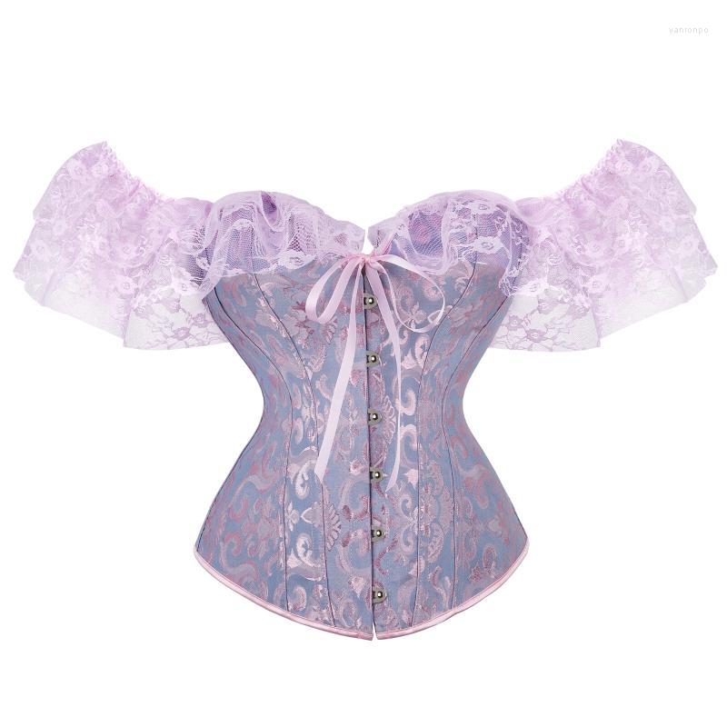 

Bustiers & Corsets Vintage Corset Women Lace Floral Abdomen Waist Vest Fishbone Bandage Tops Wedding Party Sexy Shaping HarajukuBustiers, Purple
