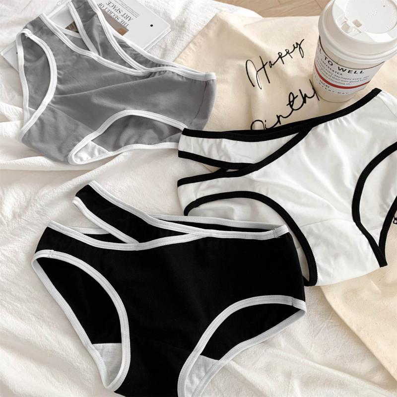 

Small waist black women's Panties Comfortable girls' sports underwear personality thin sexy new style, White