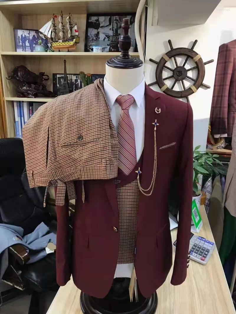 

Men's Suits Men's & Blazers Tailor Made Fashion Trend Burgundy Red Wedding Suit For Men Slim Fit 3 Piece Business Formal Party Man Prom, Same as the picture