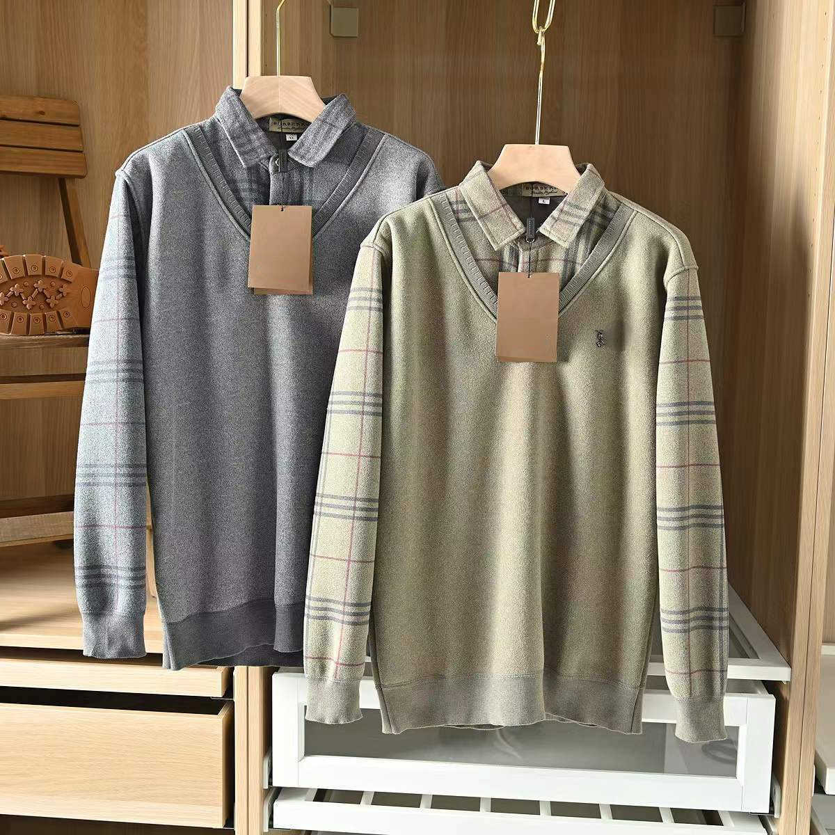 

Winter mens wool sweaters burb designer sweater lapel polo shirt tb horse embroidery knitted pullover coat men Technical fleece casual jacket 4xl, Gray