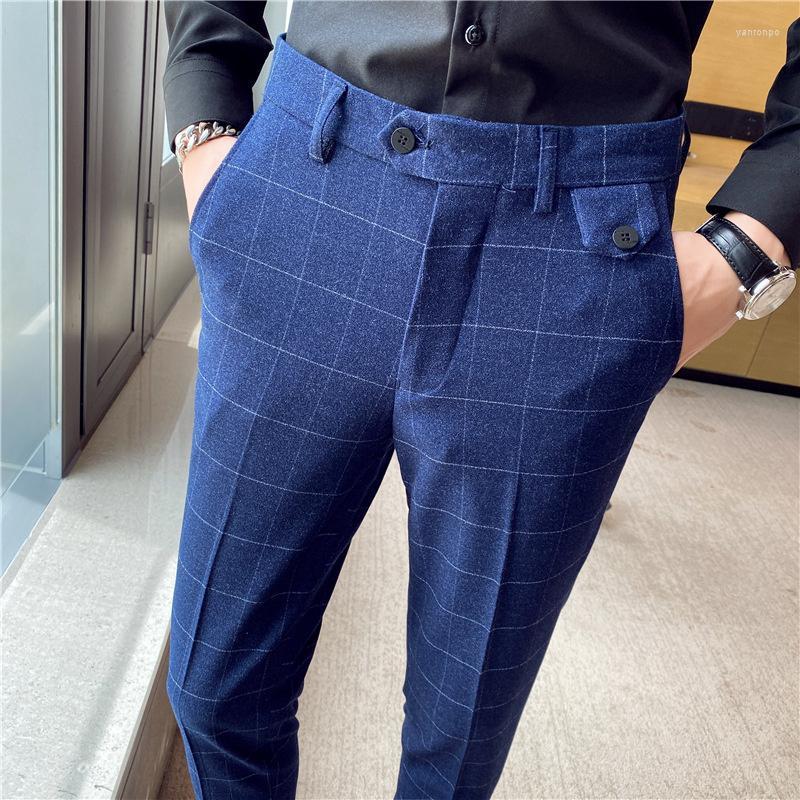 

Men's Suits Men's & Blazers Plaid Formal Suit Pants Black Blue Office Dress Trousers For Men Summer Straight Classic Freedom Fit Flat, Xk905 black