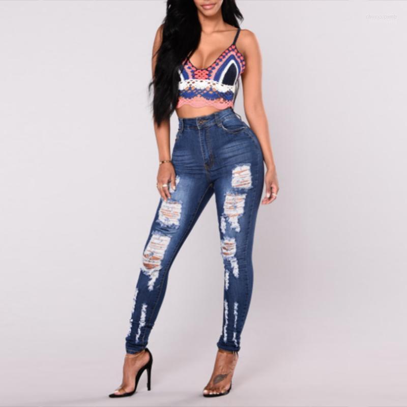 

Women' Jeans Women' Boyfriend Ripped Denim Women Long Pants Skinny Streetwear High Waist Pencil Pant Casual Cotton Slim Blue Trousers, Dark blue