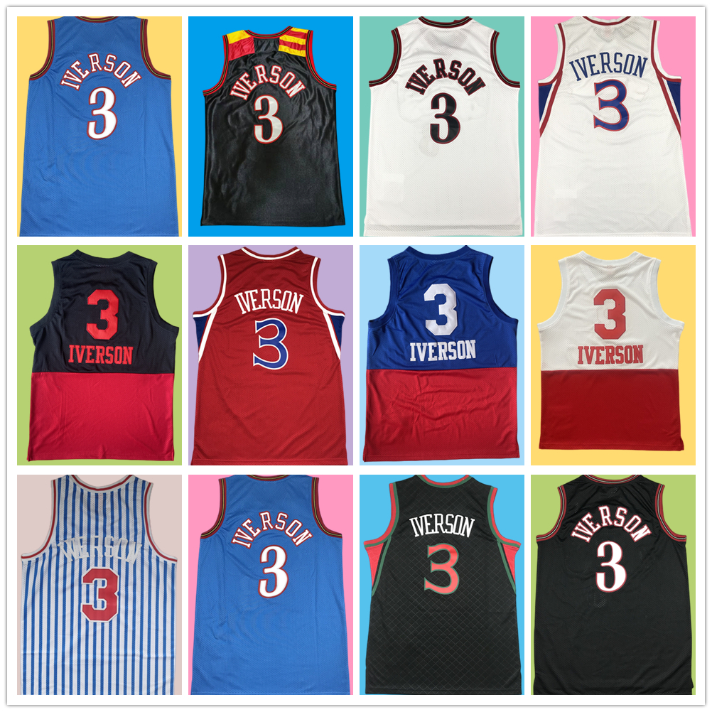 

Retro Mitchell Ness Stitched Basketball Jerseys Allen 3 Iverson Black White Jersey 1996-97-98 2003-04, Same as picture