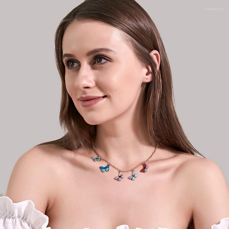 

Pendant Necklaces Women Insta-style Colorful Fantasy Butterflies Necklace Lady Western Style Fashion Sexy Retro Choker Collarbone Chain Acce