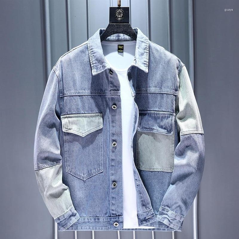 Men&#039;s Jackets Patchwork Fashion Mens Denim Slim Fit Men Jeans Jacket Cotton Outwear Coat Long Sleeve Male Clothing Large Size 4XL E268-image-813601888