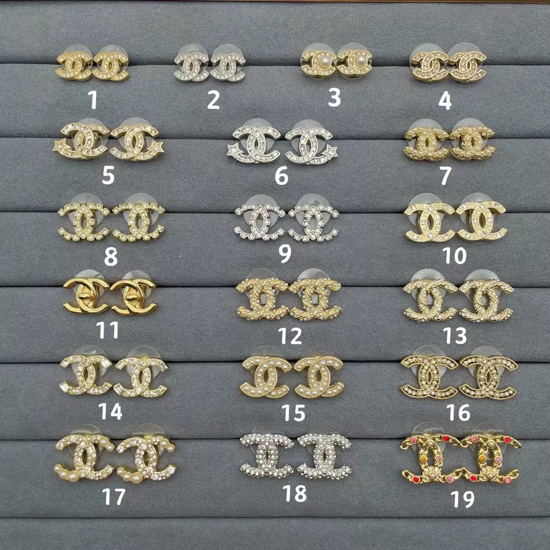 Chanel classic diamond earrings pure copper plated real gold color preserving high quality packing gift box, birthday wedding and engagement holiday
