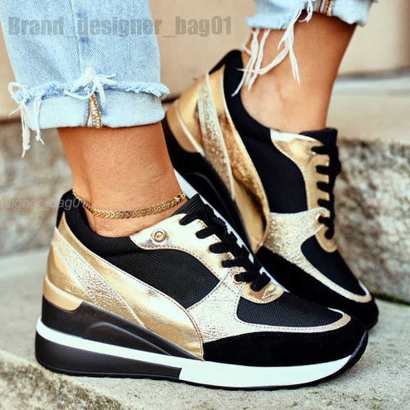 

2022 New Women 'S Trainers Fashion Sneakers Shoes Women Patchwork Sport Shoes Woman Casual Vulcanized Wedge Heeled Autumn 102922H, Gold