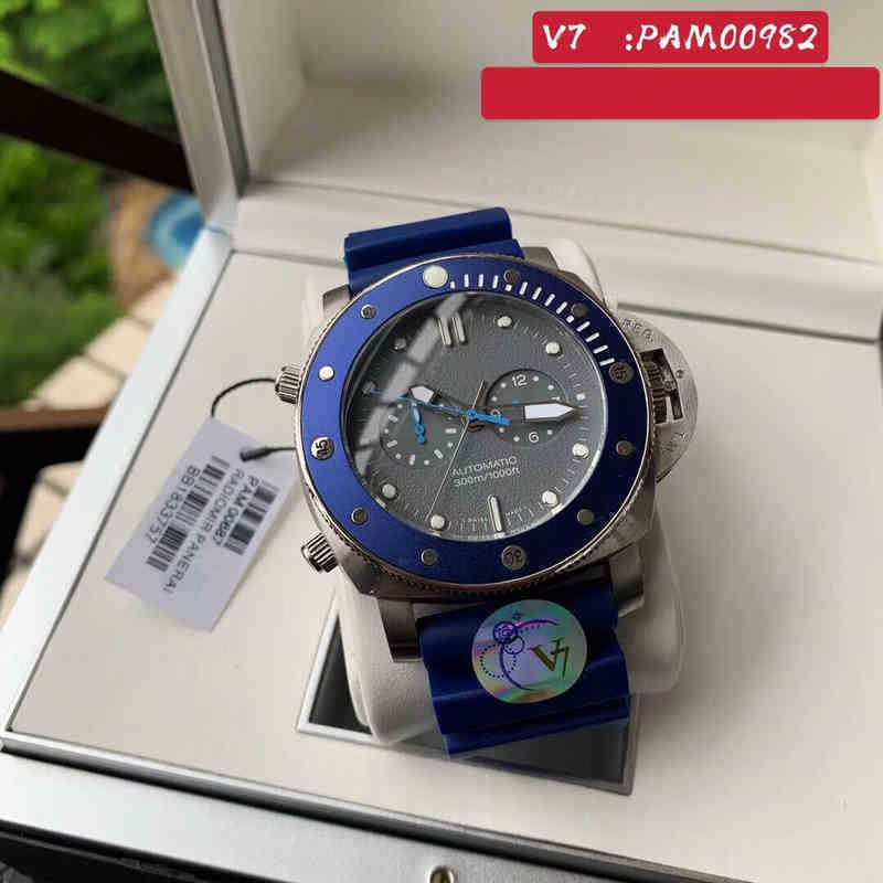 

Super Watches 011 V7 Pam982 Montre De Luxe 47mm 316l Metal Case Rotary Blue Ceramic Watch Ring Rubber Band Smart