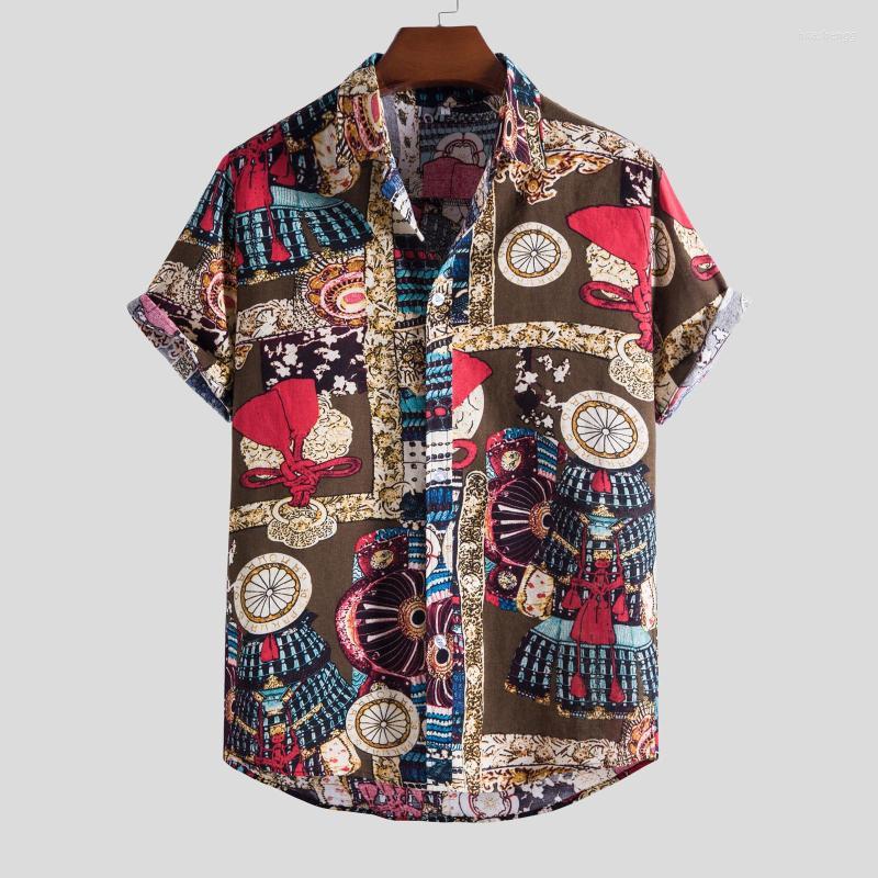 

Men' Casual Shirts Men' Vintage Graphic Camisa Summer Printed Short Sleeve Top Blouse Camisetas Retro 2022, Multi
