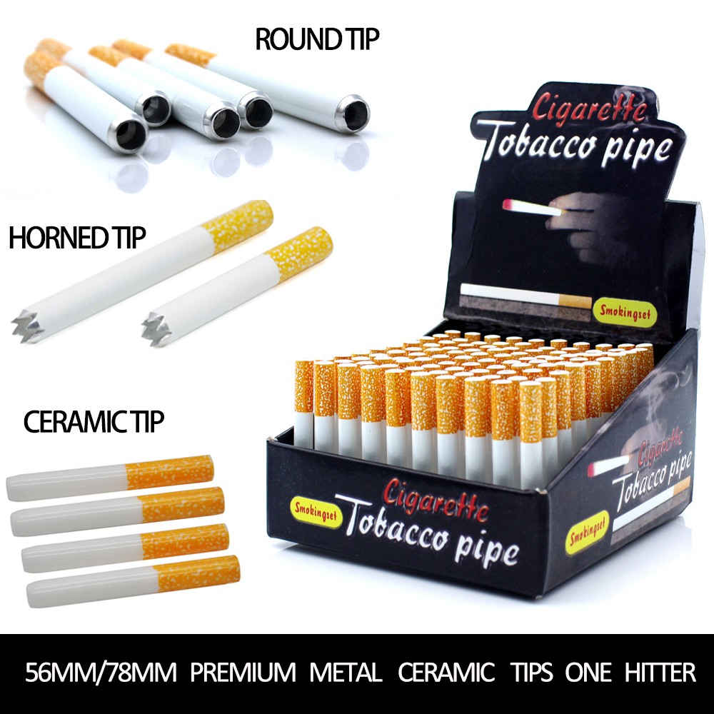 

Cigaretter style one hitter bat doguot smoking pipe 55mm 78mm length snuff tube metal ceramic tobacco glass pipe