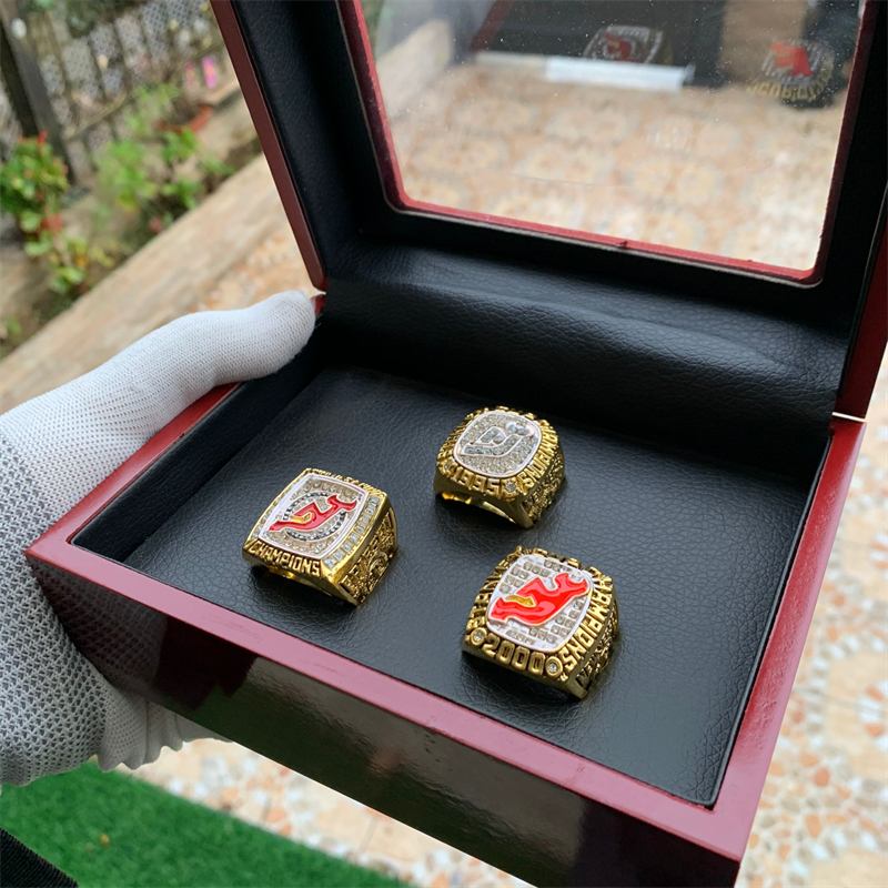 

3PCS championship ring 18k Gold Plated Wooden Box Fan Men Gift wholesale
